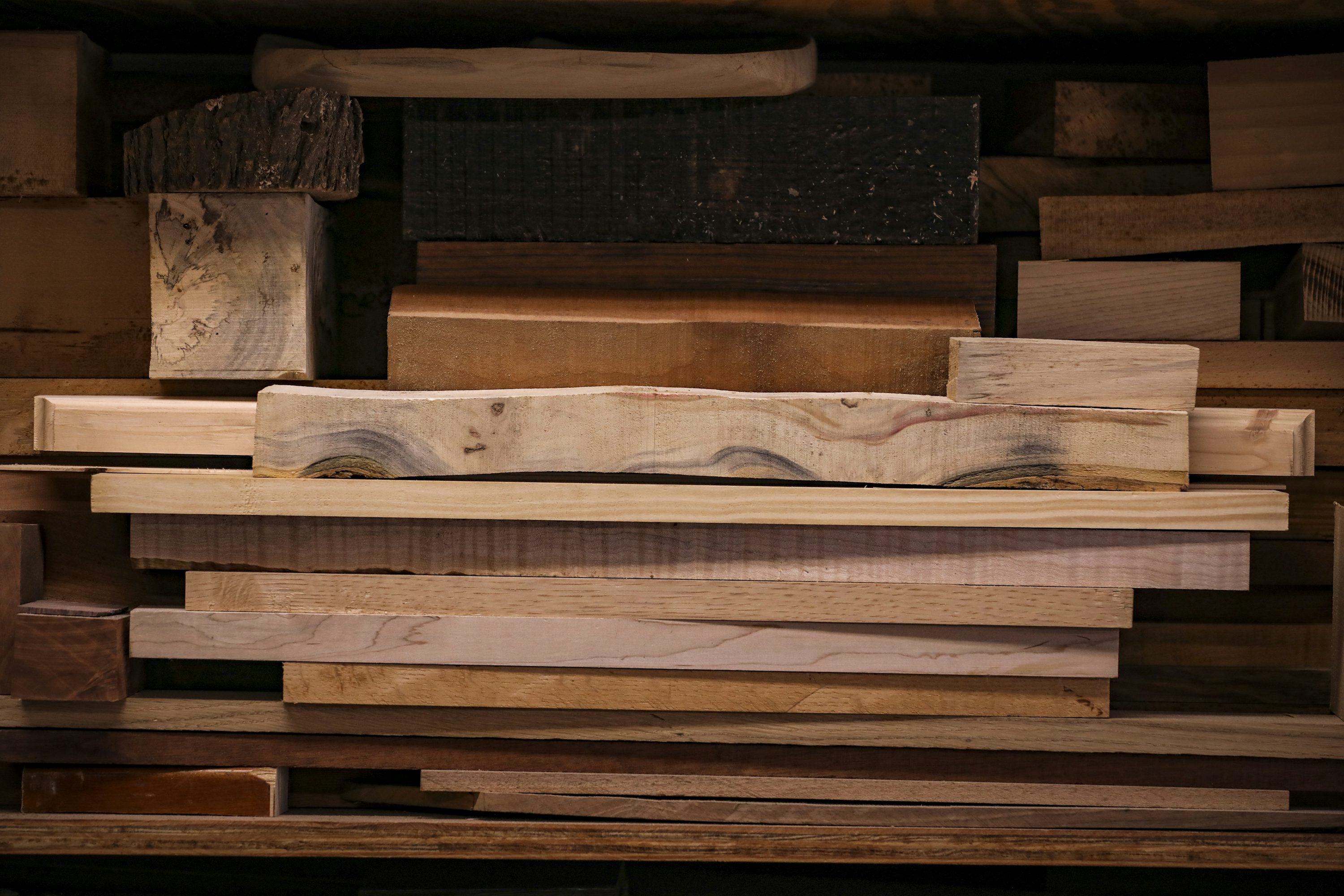 Illustrative stacked hardwood boards